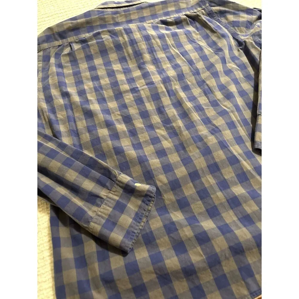J.Crew Cabincore Slim Fit Button Down Mens L Blue‎ Gray Check Plaid Cotton Camp